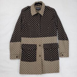 Betabrand Blazer Womens Medium Brown Tan Polka Dot Linen Button Up Jacket Retro